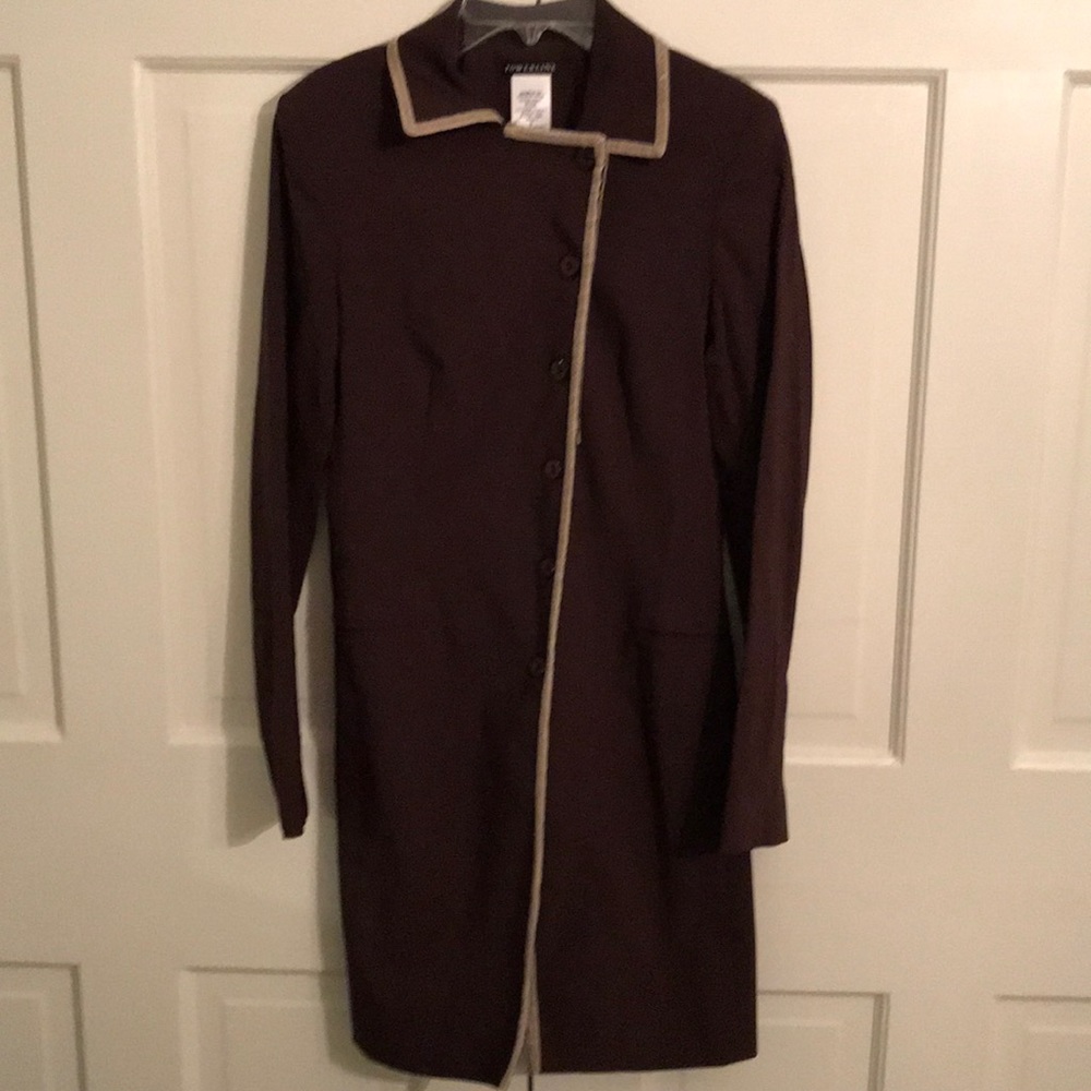 Vintage brown with velvet trim long blazer
